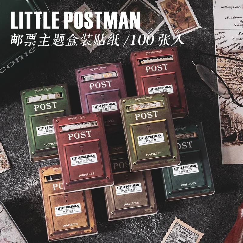 

100 Sheets/pack Little Postman Vintage Stamp Stickers For Stationery Stick Label Diy Diary Scrapbook Planner Album Journal