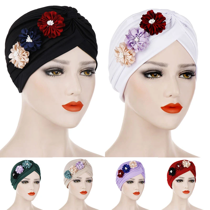 

Patterened Hijabs Turban Hat Headscarf Resuable Islam muslim head scarf Cap Muslim Head Cover Flower Bonnet Hat Bandanas Hijab