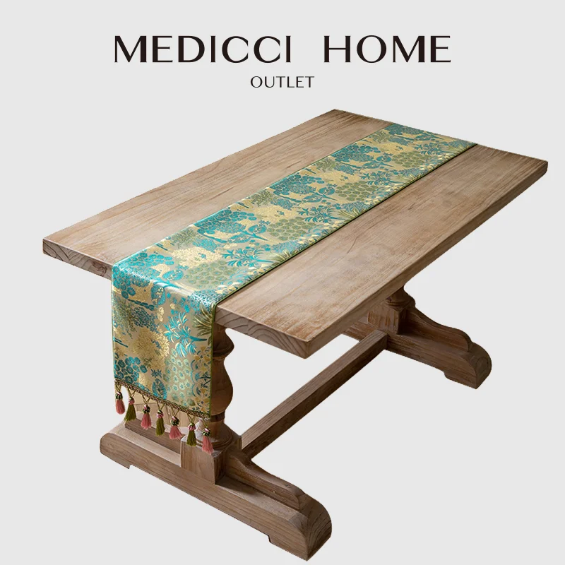 

Medicci Home Chinese Court Ancient Art Table Runner Handcrafted Tapestry Luxury Dining Banquet Dresser Table Runner With Tassels