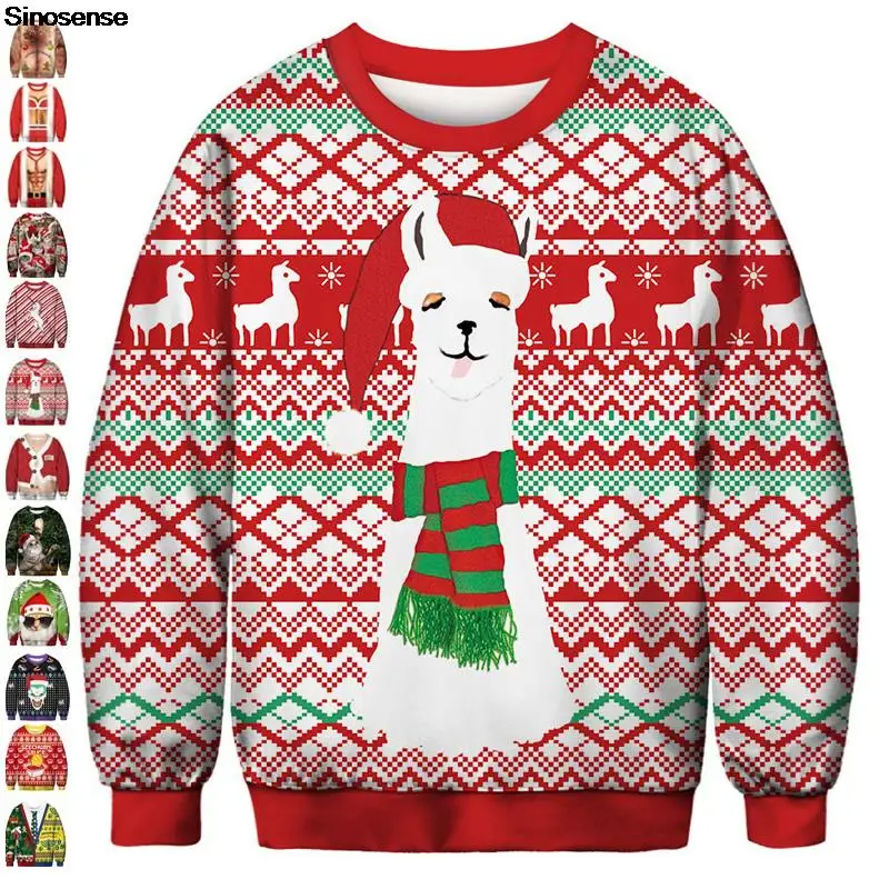 

Men Women Alpaca Ugly Christmas Sweater Tacky Christmas Jumpers Tops Couple Pullover Holiday Party Xmas Crew Neck Sweatshirt