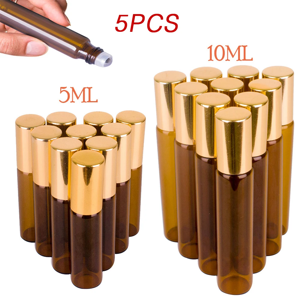 5/10 мл Портативный Янтарный стеклянный бутылка с роликом бутылки со съемными