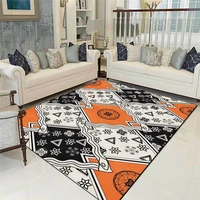 fashion geometric diamond rug black and brown orange carpet living room bedroom bed blanket kitchen floor mat