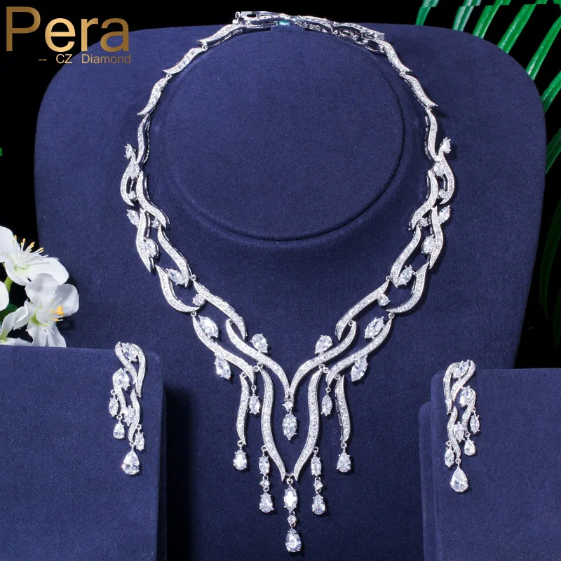 Pera белые длинные висячие серьги с кисточками и ожерелья подвеской для свадебной