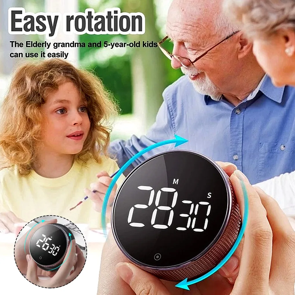 

Round Rotary Digital Timer Stopwatch LED 99 Minutes 59 Seconds Studying Meditation Countdown Alarm 3 Level Volume Kitchen Gadget