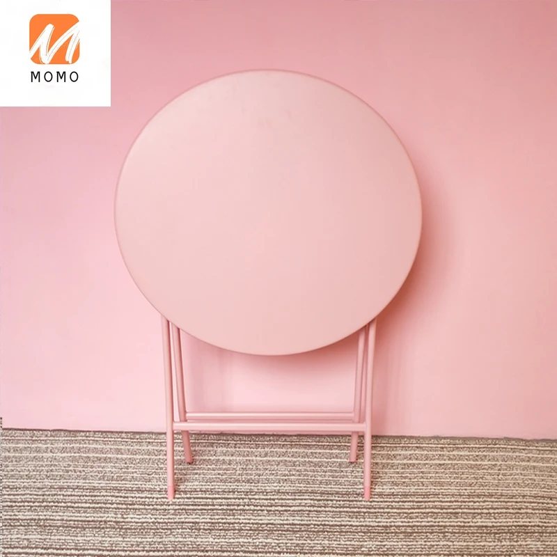 

Nordic Pink Dining Table and Chair Milk Tea Dessert Coffee Shop Table and Chair Iron Folding Outdoor Table and Chair Set