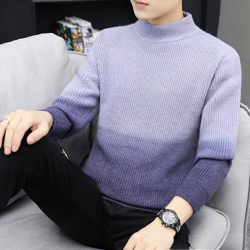 Осень-зима 2019 Мужская трикотажная одежда градиентный пуловер водолазка