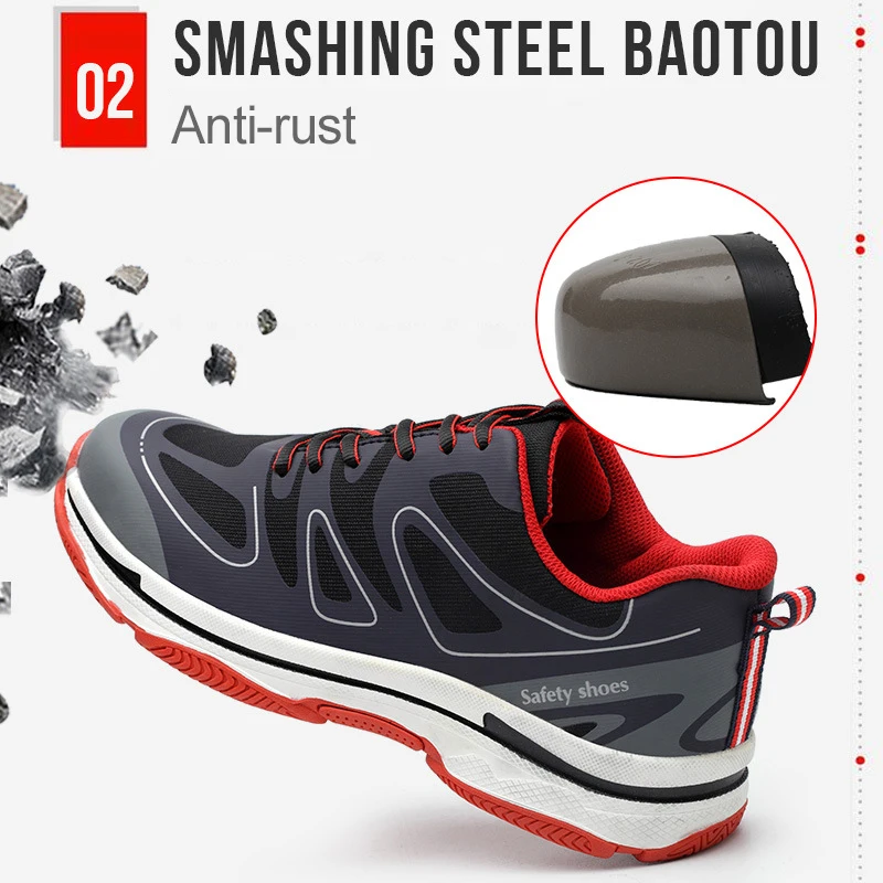 Safety Work Shoes Gifts For Men Anti Smashing Steel toe Puncture Proof Slip Breathable Light Sport Style Resistant Sneakers | Обувь