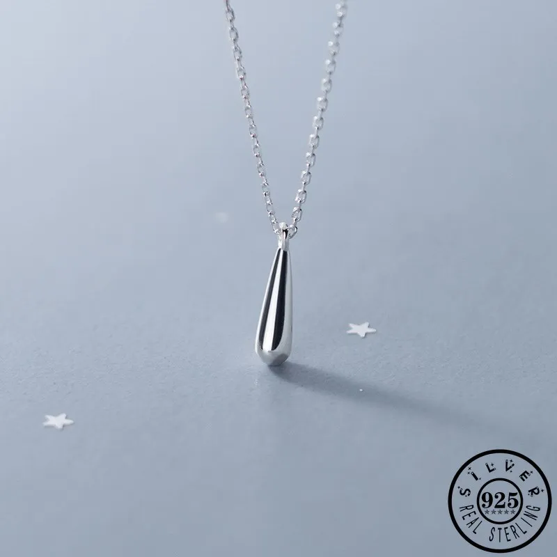 

925 Sterling Silver Minimalist Geometric Water Drop Pendant Necklace Trendy Teardrop Shape Necklaces Jewelry for Women