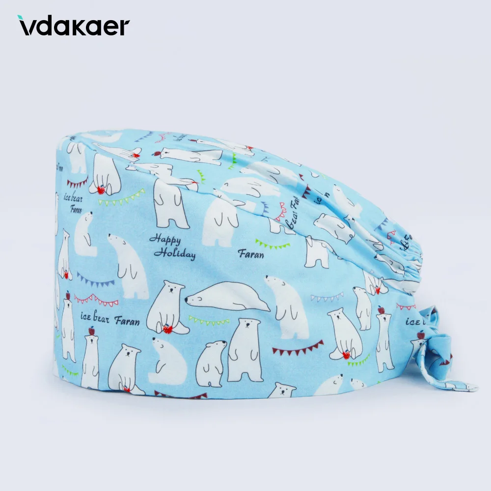 Полярный медведь печать дышащая шляпа скрабы cap lab регулируемая Pet забота салон