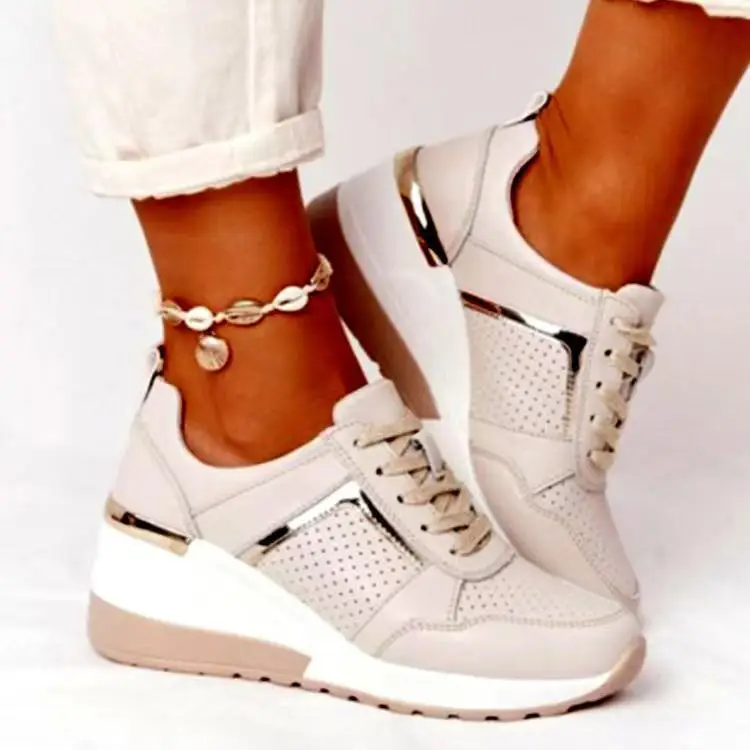 

New Women Sneakers Lace-Up Wedge Sports Shoes Women's Vulcanized Shoes Casual Platform Ladies Sneakers Comfy Females Shoes