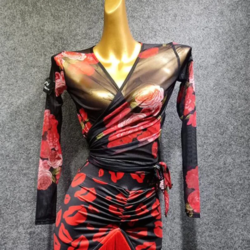 Топ для латиноамериканских танцев с принтом костюм танца на шесте Женская Одежда