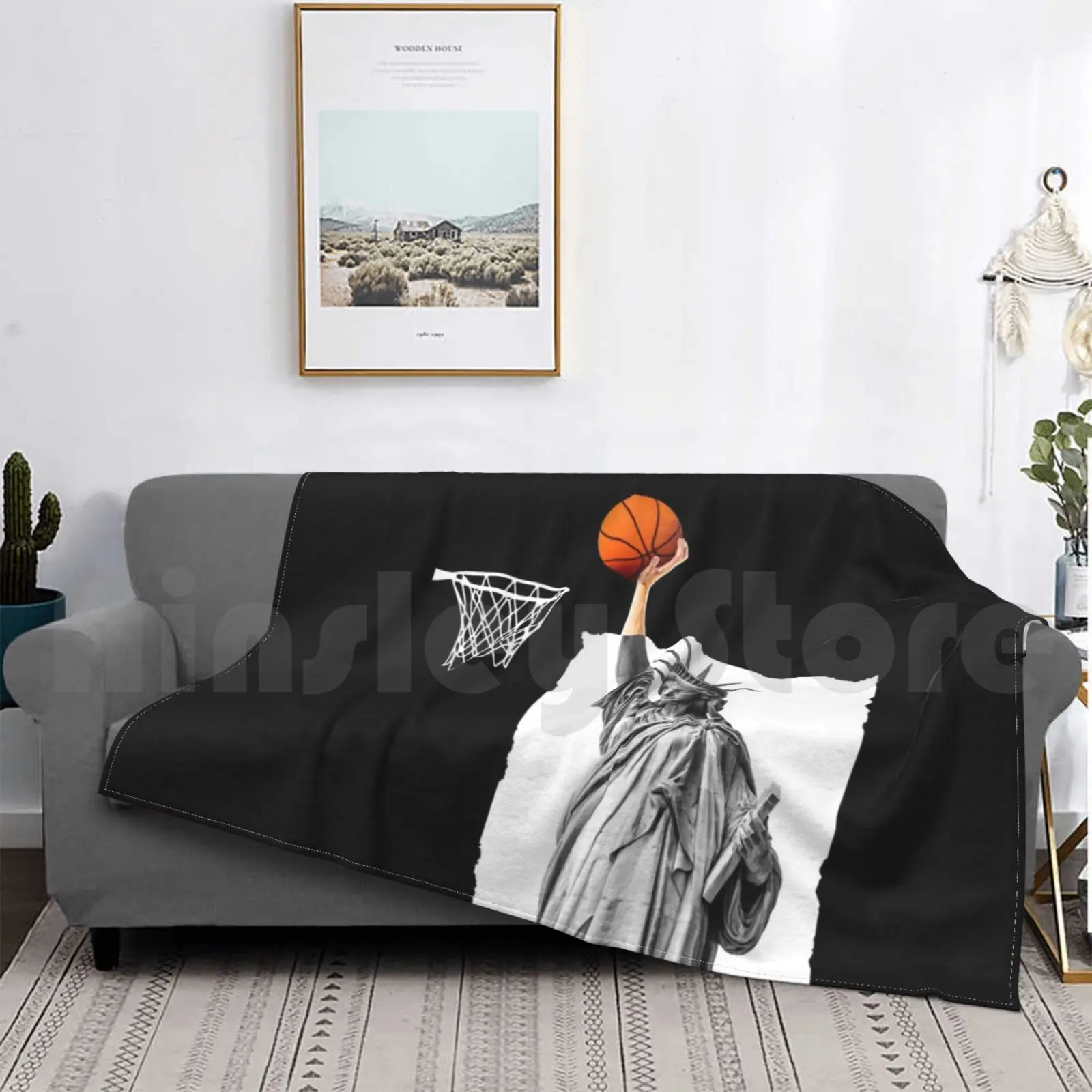 

Funny Statue Of Liberty Basketball Collage Art Blanket Fashion Custom Basketball Michael Dirk Nowitzki Magic
