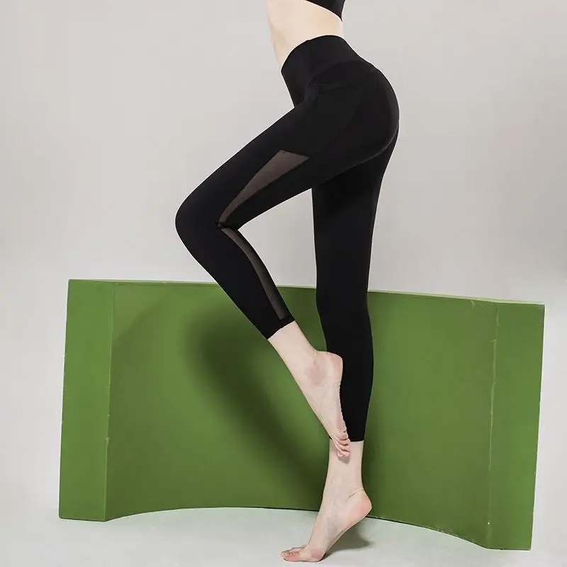

Yoga Pants With Pockets For Women High Waist Seamless Gym Sexy Leggings Sport Fitness Legging Push Up Mesh Stitching Tights Set