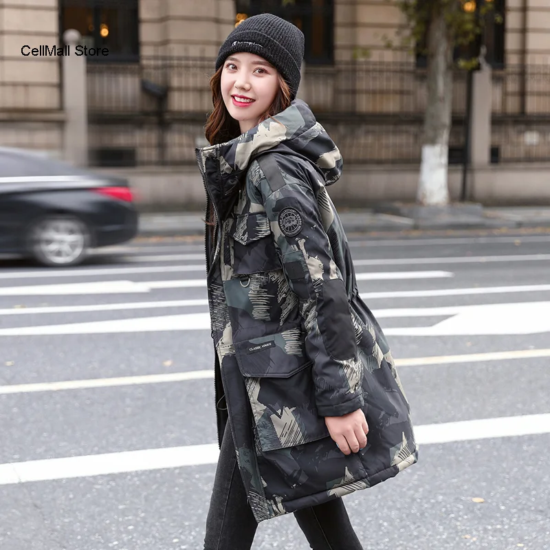 

Камуфляжная куртка, женская зимняя куртка, куртка с капюшоном Куртка женская теплая куртка с капюшоном с воротником-стойкой и размера плюс ...