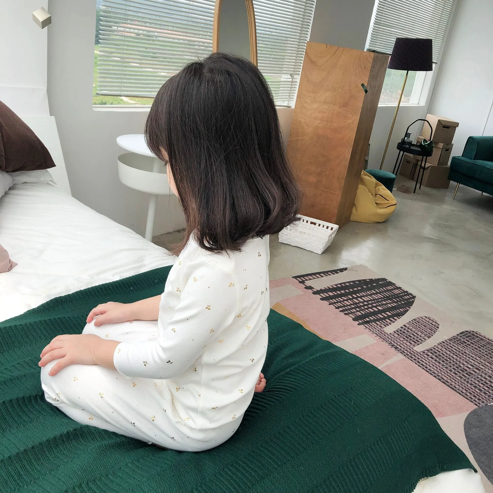 Г. Весенне-осенняя белая мягкая Пижама, комплект для девочек, детский тонкий хлопковый набор для купания, белые пижамы с золотой вишней, комплект одежды для сна