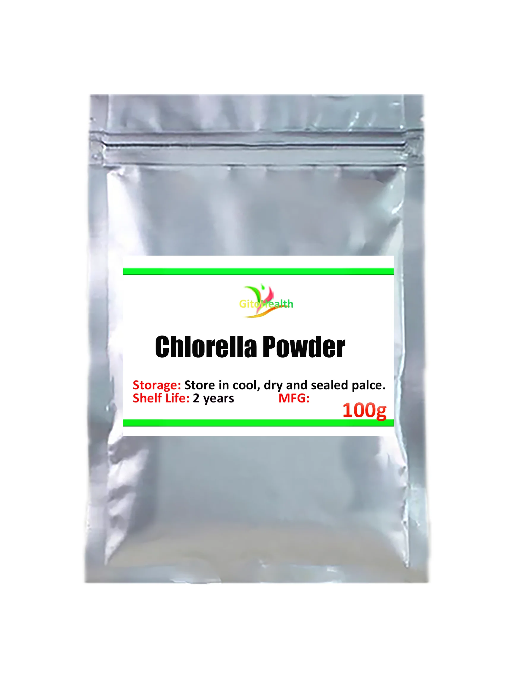 

100% natural Chlorella powder super food, rich in vitamins, protein, chlorophyll, minerals and amino acids