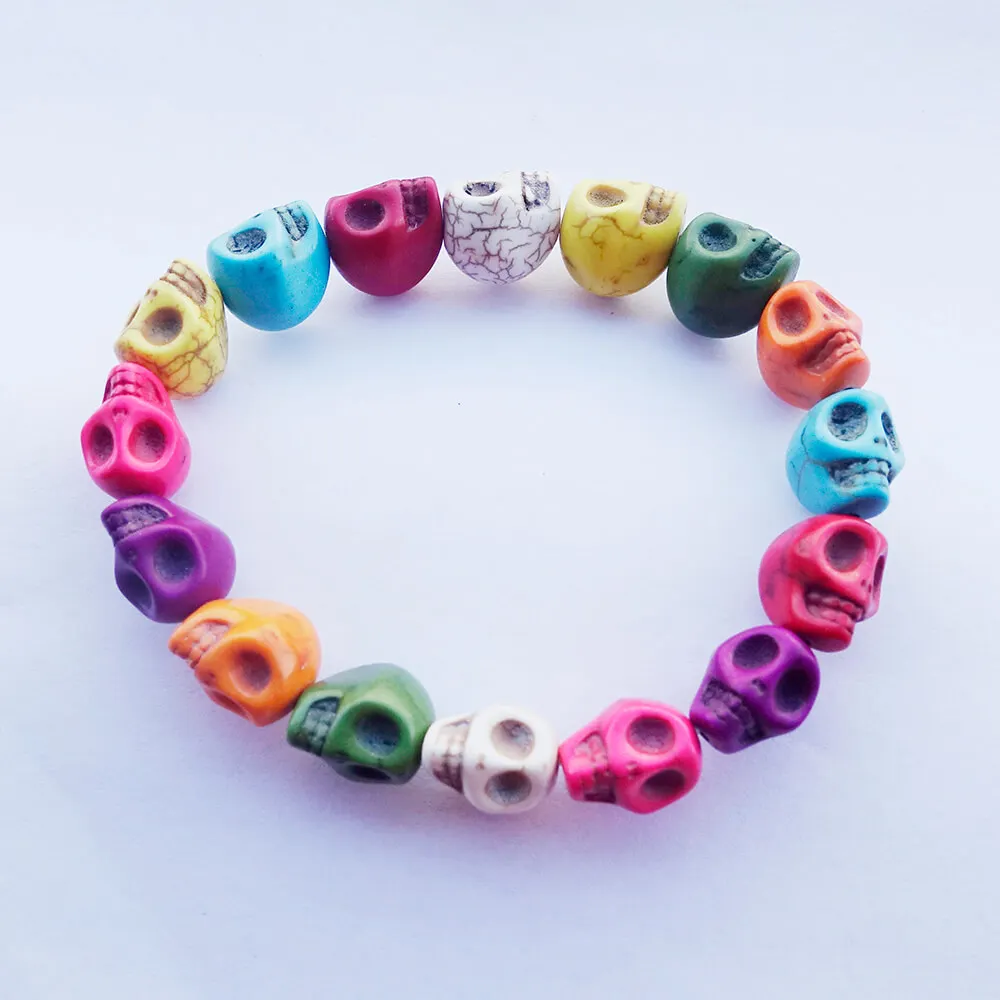 Многоцветный ручной работы бирюзовый камень бусины в форме черепа браслет для