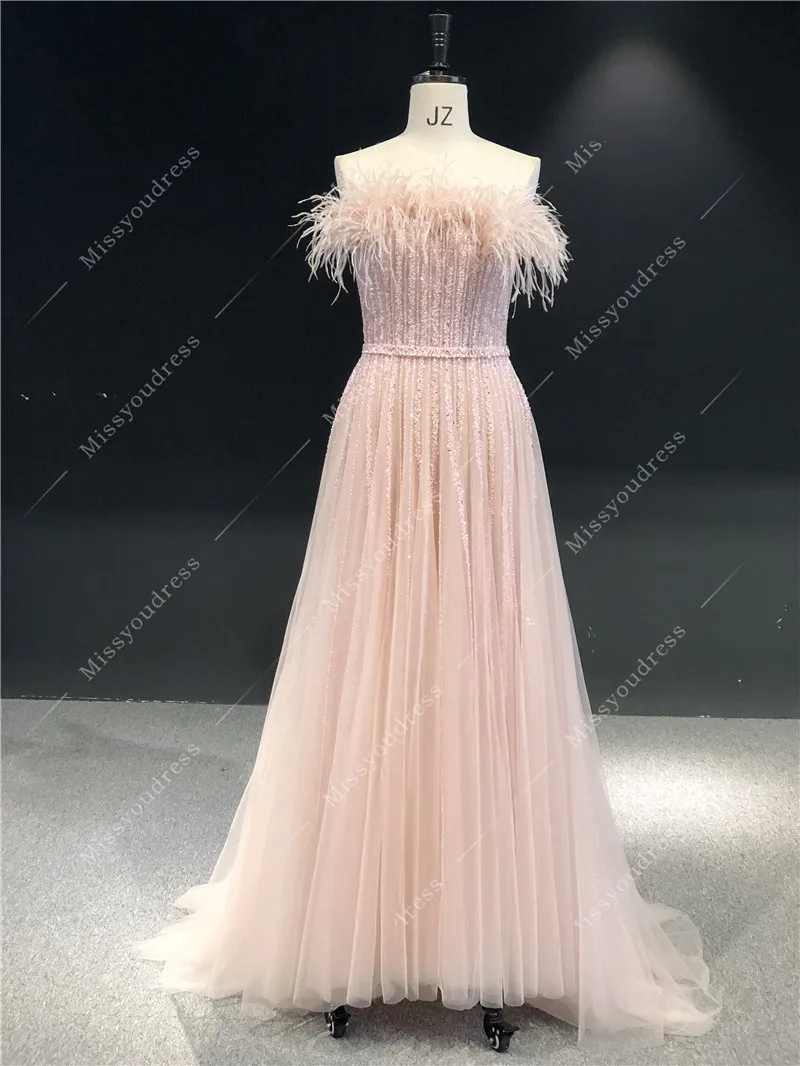 2021 вечерние платья Real Sample Light Pink Luxurious Beads Strapless A-line Floor Length Formal Prom Party Evening Dresses
