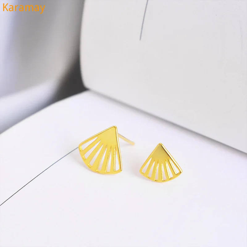 

S925 Sterling Silver Earrings chic Korean minimalist fan Earrings temperament personality women's asymmetric Earrings