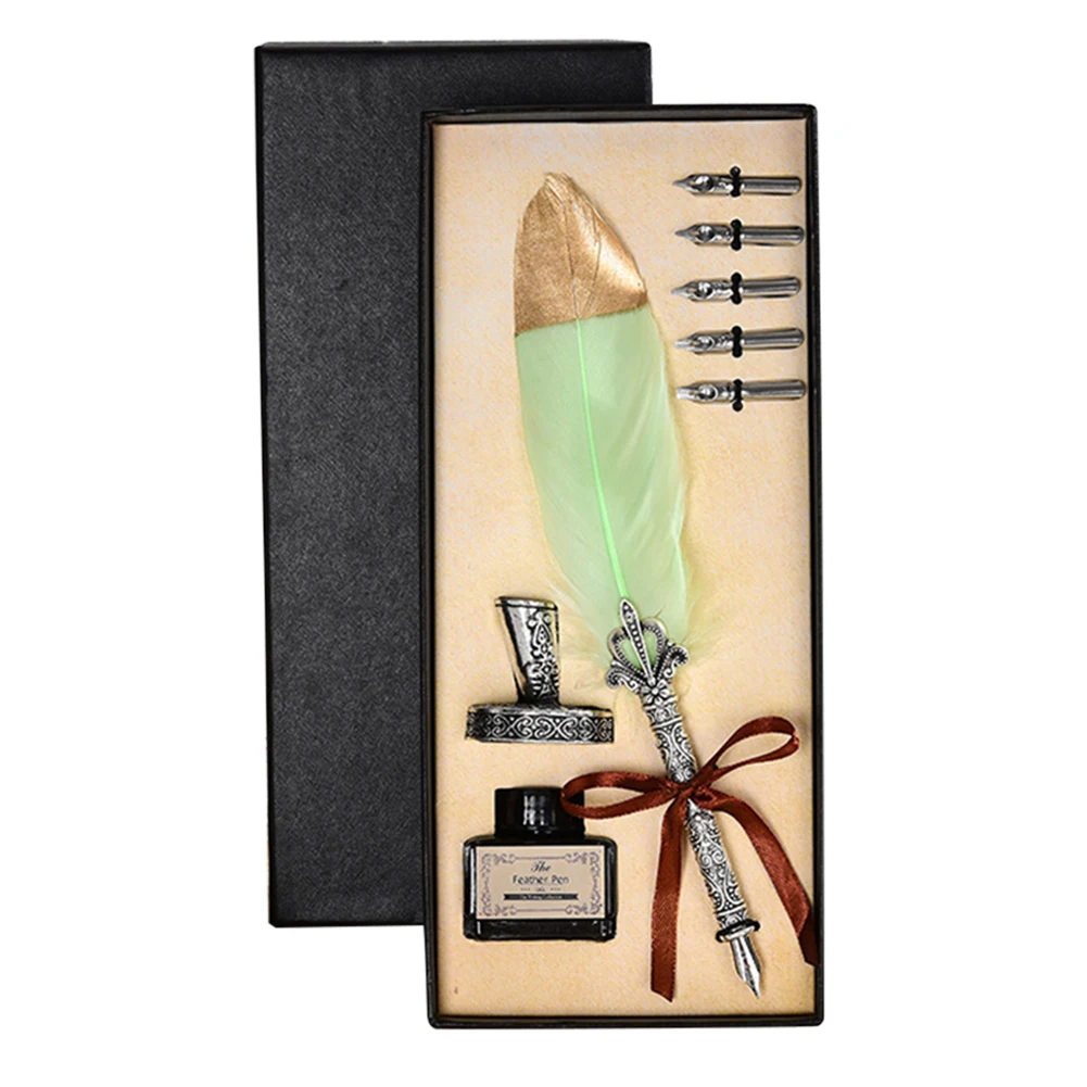 

Vintage Calligraphy Feather Dip Pen Fashion Pen Handle 2/5 Nib Writing Ink Set Quill Fountain Pen Writing Set Birthday Gift