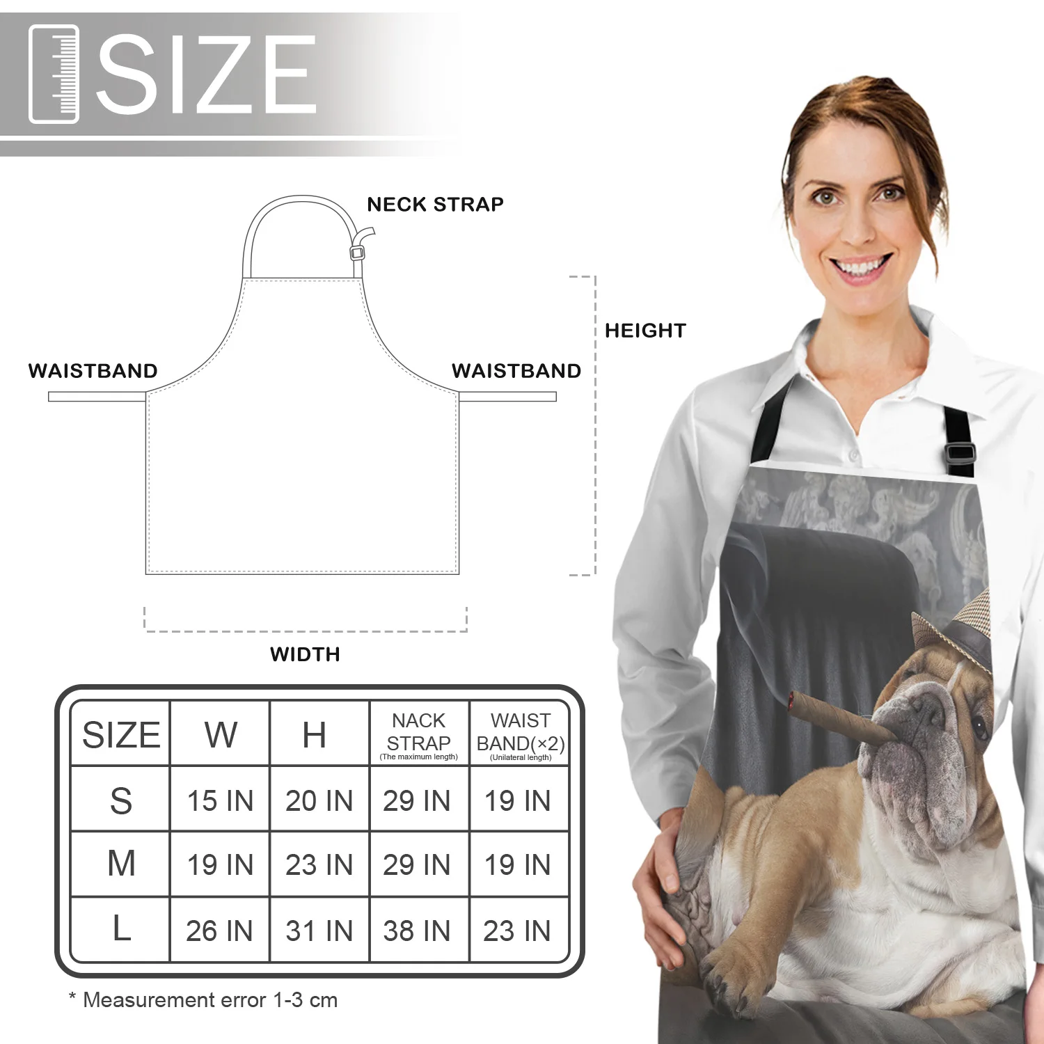 

Kitchen Apron Smoking Bulldog Adjustable BBQ Bib Canvas Aprons For Women Cooking Baking Restaurant Kids Apron Pinafore