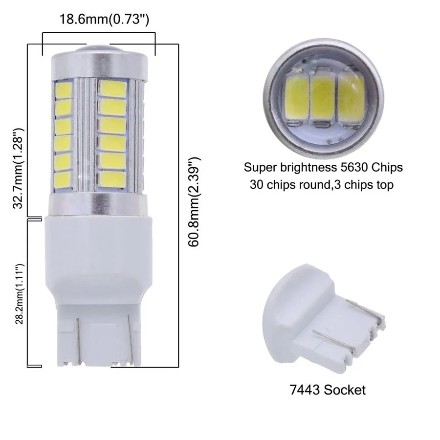 2 шт. T20 7440 W21W 7443 W21 5W 5630 Canbus лампочка 12V автомобильные тормозные огни поворотные