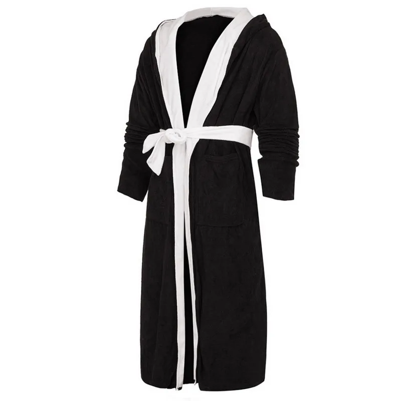 

Laamei Men Nightgown Kimono Bathrobe Gown Coral Fleece Negligee Autumn Winter V-neck Intimate Lingerie Solid Colour Sleepwear