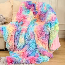 Couverture de voyage en peluche teinte par cravate, douce et moelleuse, cadeau d'hiver, Double couche, canapé arc en ciel, serviette de chaise de salon  (1)