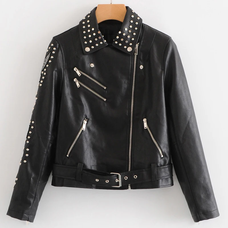 

European Style Rivet Designer Women Biker Leather Jackets and Coat Woman Automotive Leather Jackets Outerwear Leather A080