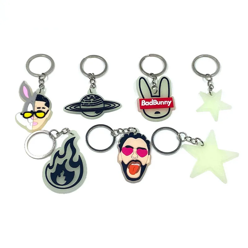 

1PCS PVC key ring kawaii rabbit star fire cartoon figure keychains fluorescent keyholder for men car keys trinket women bag gift