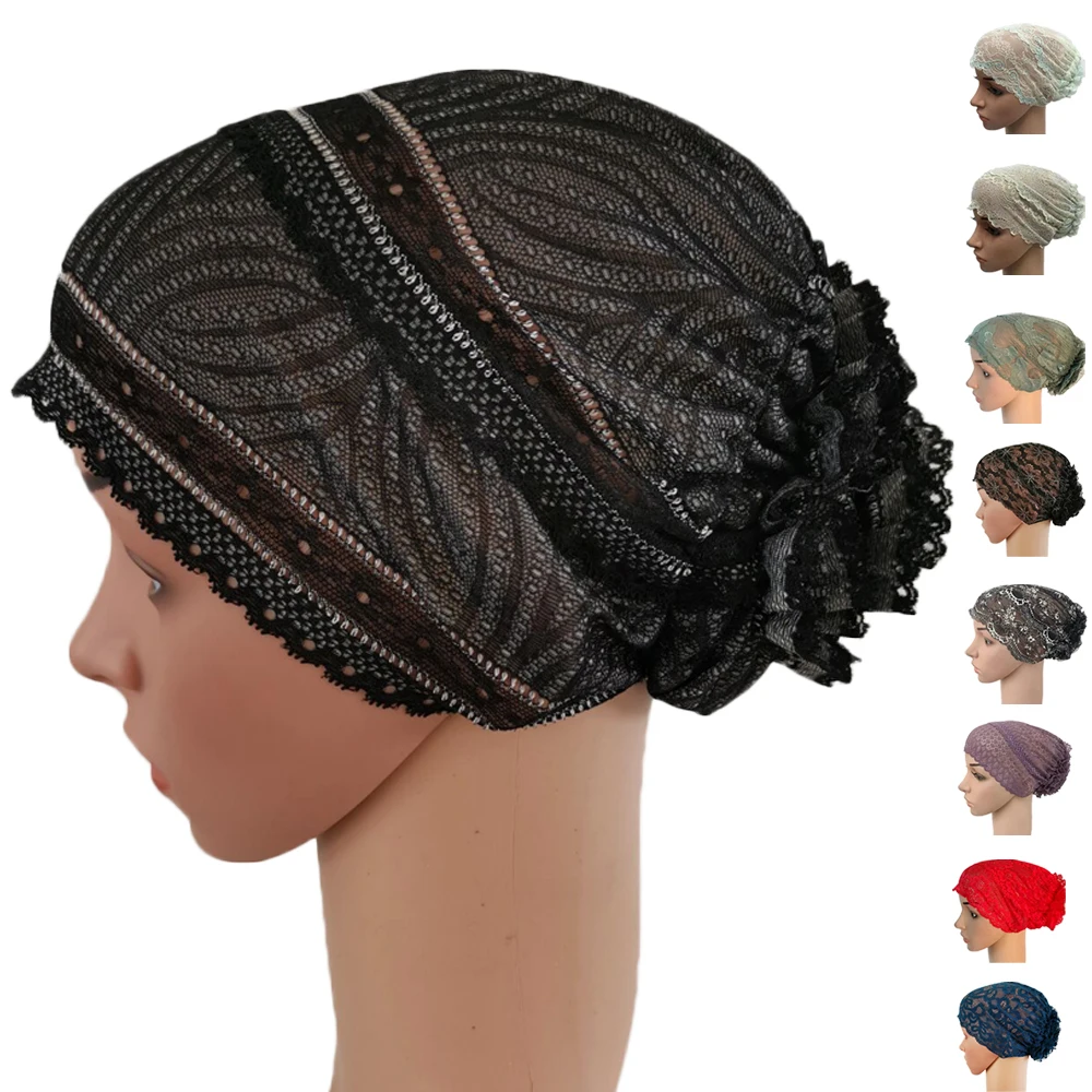 Мусульманский хиджаб Нижний шарф тюрбан кружевная внутренняя шапка головной