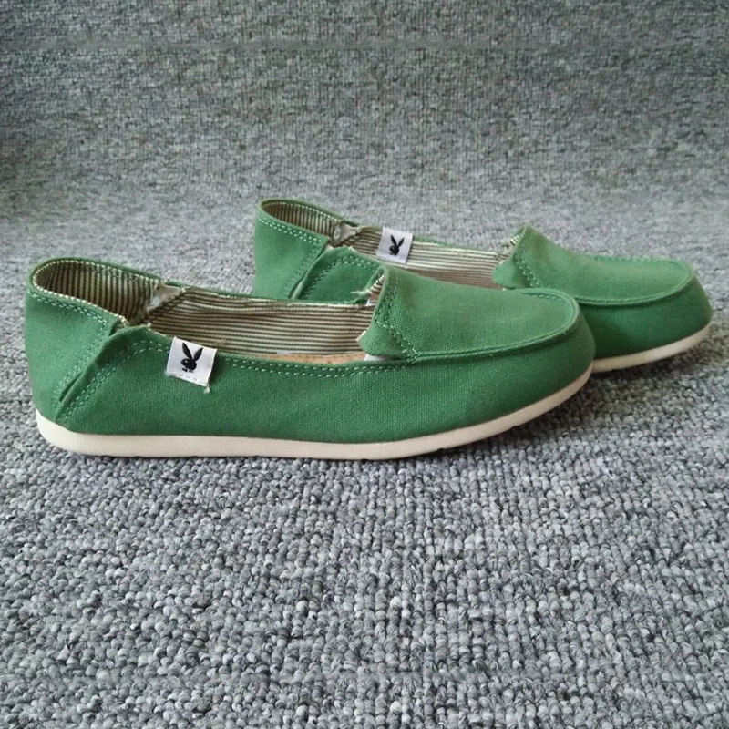 Женская обувь Лоферы Зеленые парусиновые туфли на плоской подошве Сезон весна