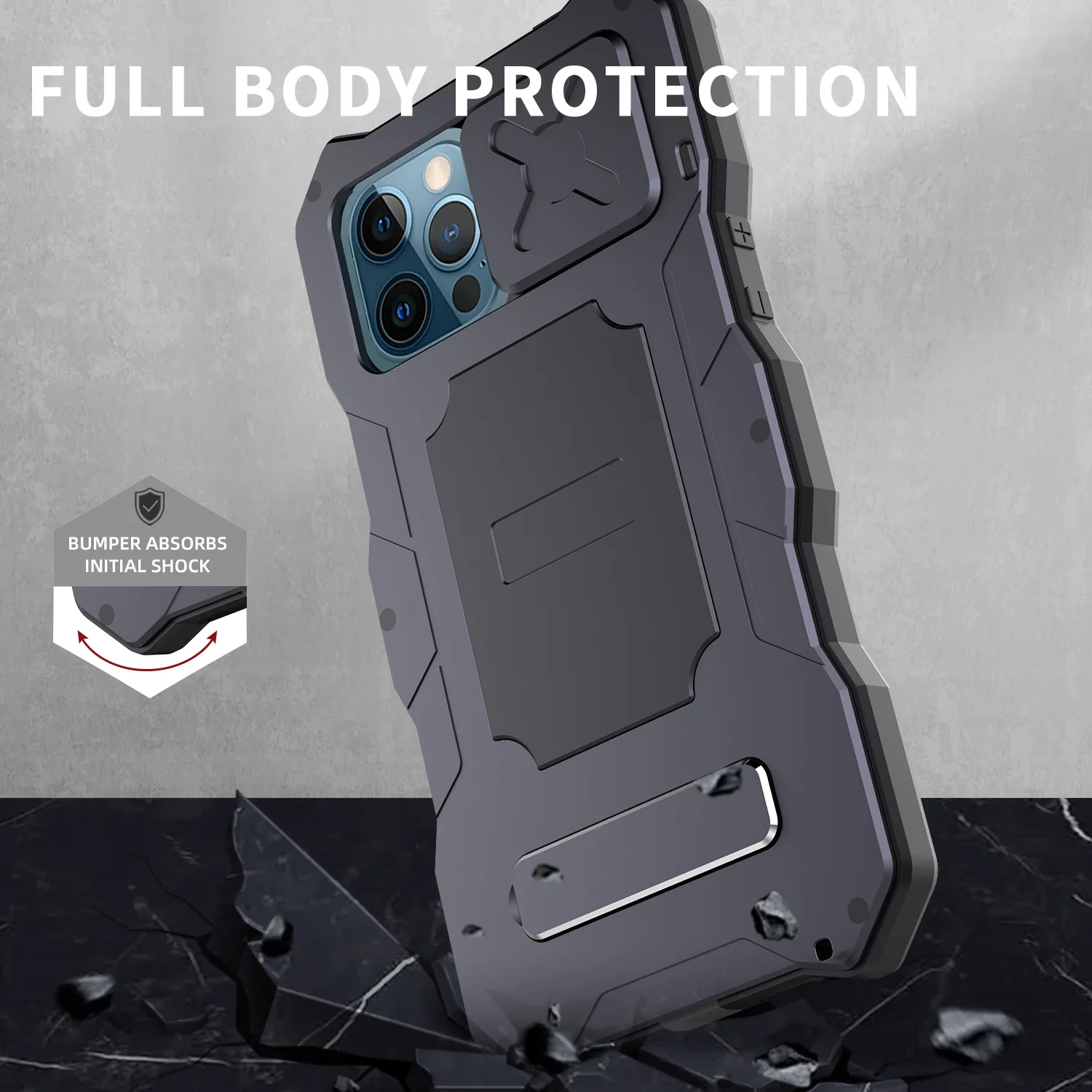 

for IPhone12 12Pro Case Metal Anti-drop 12Pro Max with Bracket Three Proof Mobile Phone Case Aluminum Alloy Waterproof Outdoor