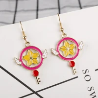 kawaii anime jewelry magic sakura cherry earrings for women girl star angel wings cartoon drop earrings gift