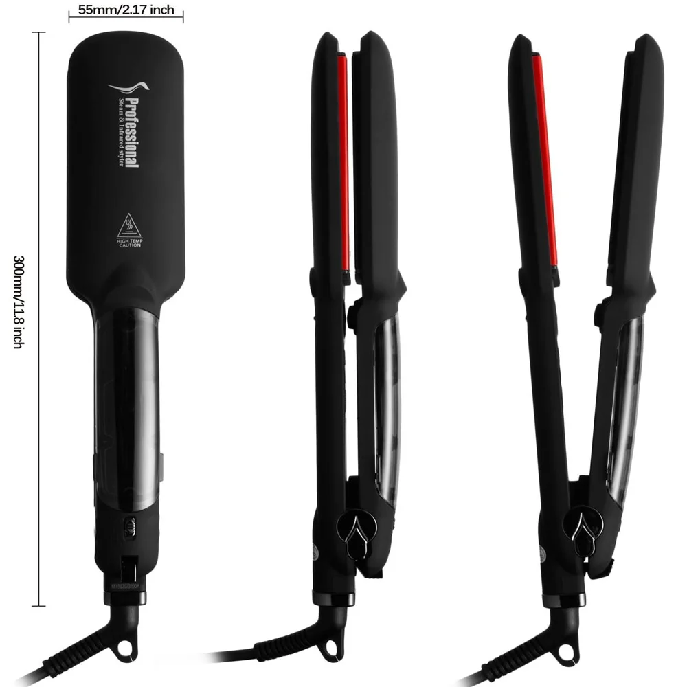 

2 inch Hair Straightener Professional Infrared Steam Flat Iron Tourmaline Ceramic Plate Vapor Instant Heat Up Iron Rubber Paint