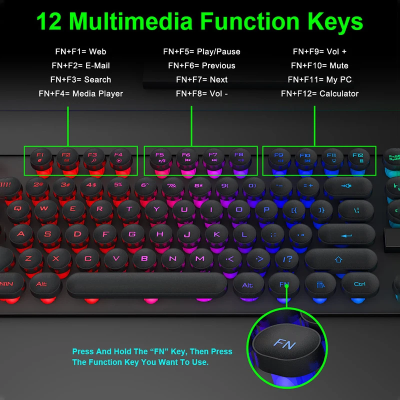 AK800 Механическая игровая клавиатура 3 цвета светодиодный RGB подсветка USB