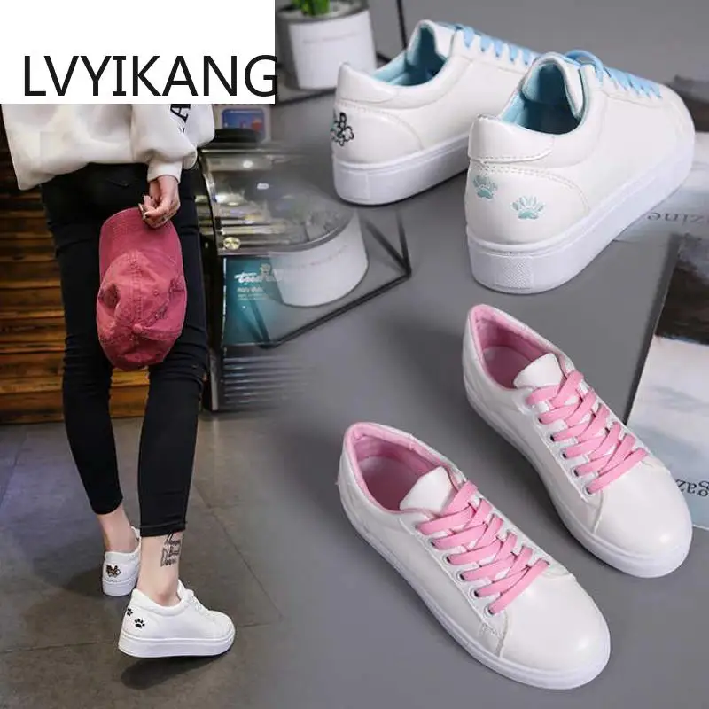 Кроссовки женские из ПУ кожи однотонная повседневная обувь на шнуровке белые