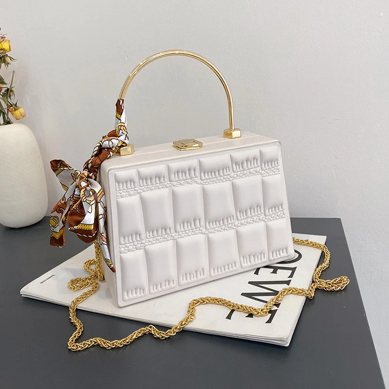 

High Quality Leather Box Top-Handle Bag for Women 2021 New Fashion Lady Lattice Shoulder Bags With Scarves Brand Trendy Handbags