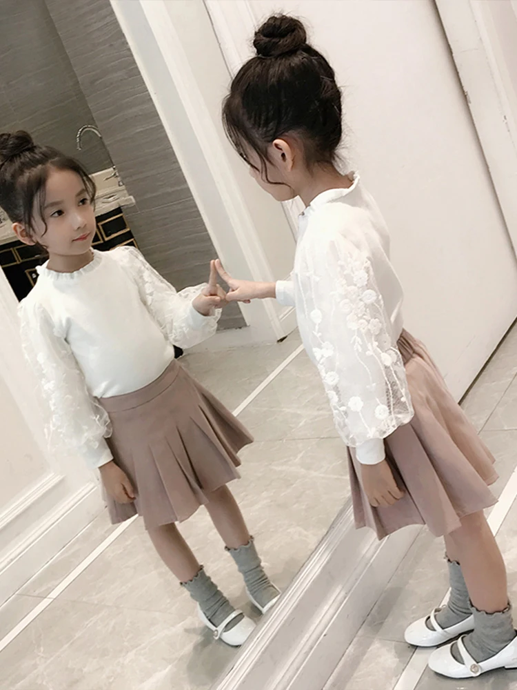 Блузка для детская/девочки/девочек Весенняя детская одежда для девочек 5 6 7 8 9 10 11 12 лет белые рубашки школьная форма, топы для девочек, блузка школьные рубашки кружевной топ рубашка для девочки блузка на девочку