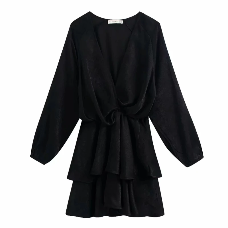 Женское элегантное платье трапециевидной формы с узелком v образным вырезом