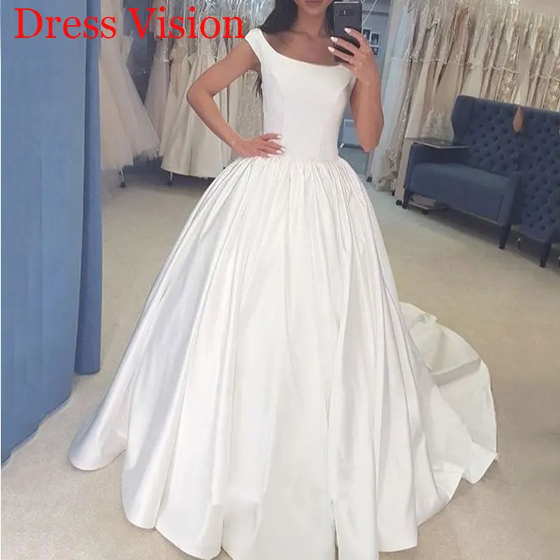 

Elegant Satin Scoop Neck Cap Sleeves Wedding Dresses свадебное платье Wedding Bridal Gowns Vestidos De Novia Robe De Mariée