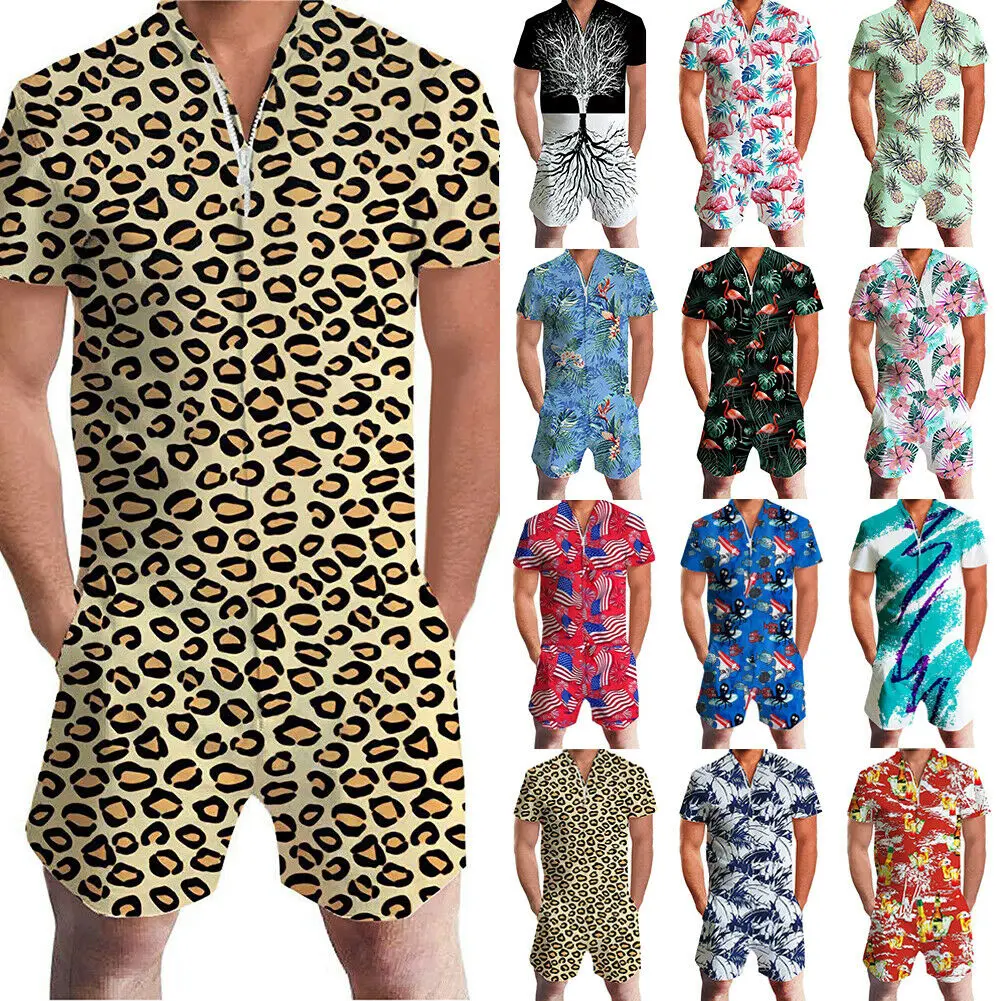 

Men's One Piece Rompers Jumpsuits Playsuit Short Sleeve Street Casual Cargo Pants Jumpsuit Overalls Board Shorts