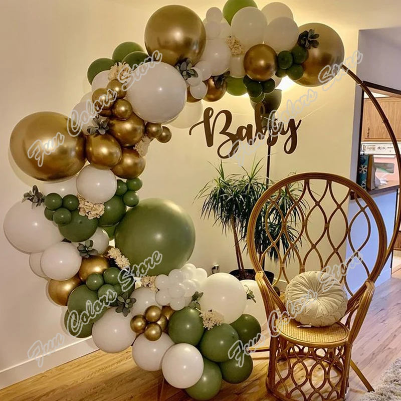 

99pcs Avocado Green Wedding Kids Birthday Party Welcome Backdrop Baby Shower DIY Holiday Golden Decoration Balloon Garland Kits