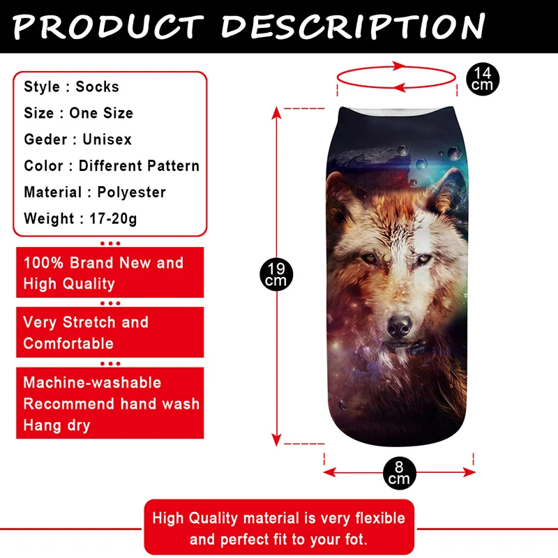 

Socks Women 9 Pairs Set New 3D Printing Animal Wolf Picture Personality Fashion Trend Design Bare Feet Cotton Socks