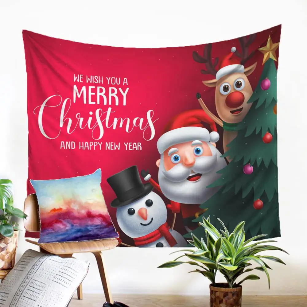 Cute Cartoon Christmas Design Wall Carpet Home Decoration Dorm Decor Macrame Panel Hanging Tapestry Textiles | Дом и сад