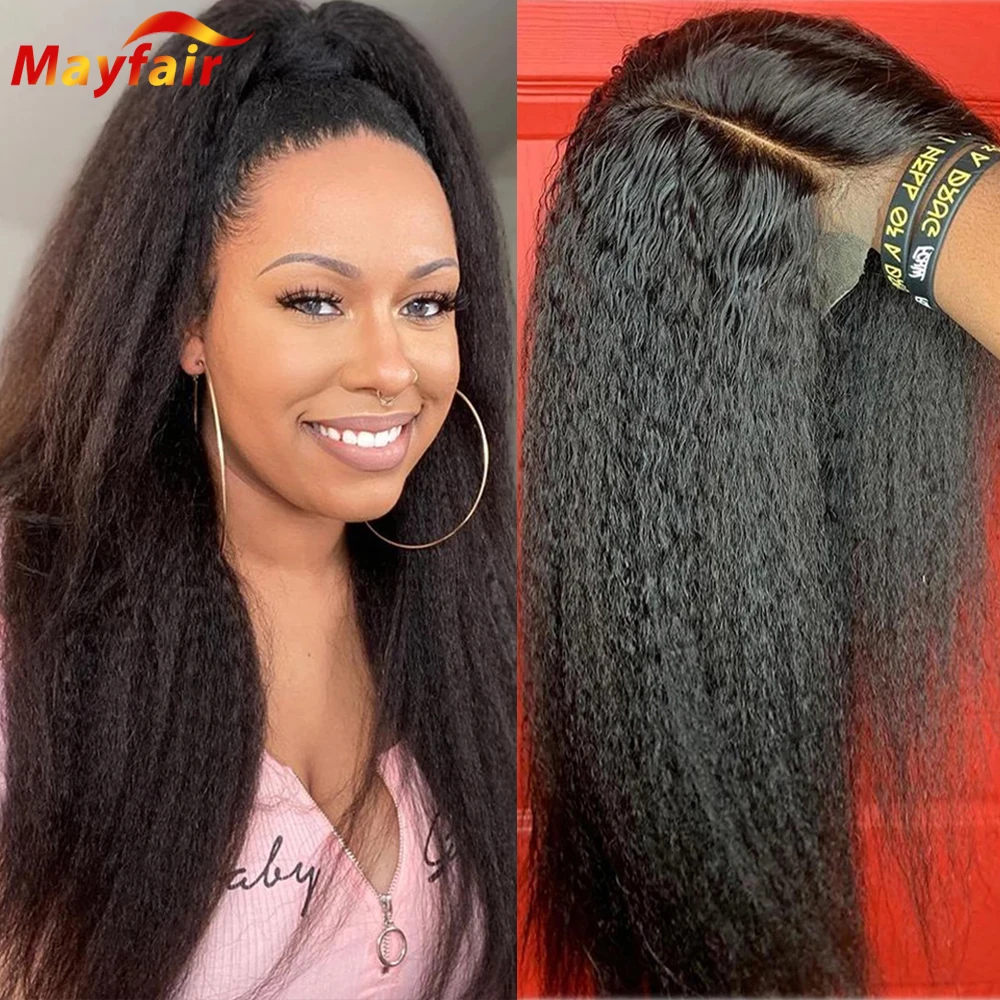 

28 Inch 13x4 4x4 Lace Front Wig Kinky Straight Human Hair Pre Plucked Lacefront Frontal Closure Yaki Wigs 150% 180%