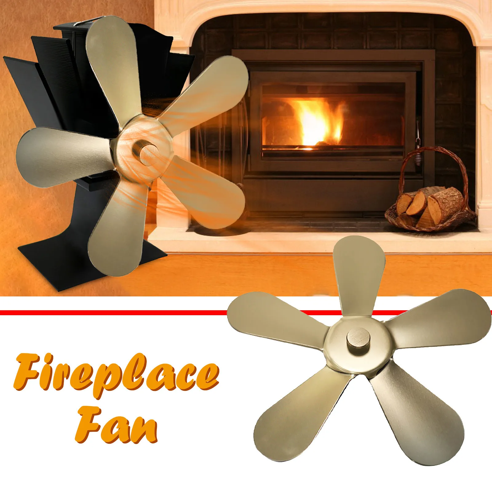 

5 Blade Black Fireplace Fan Leaf Heat Powered Wood Stove Fan Wood Burner Fireplace Fan Accessories Efficient Heat Distributio