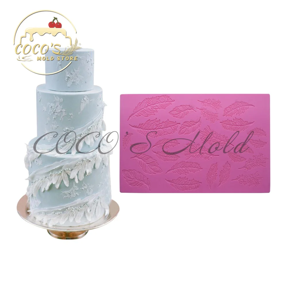 

Hot Selling Feather Design Silicone Cake Lace Mat Fondant Impression Cake Border Mould Cake Decorating Tools Kitchen Bakeware