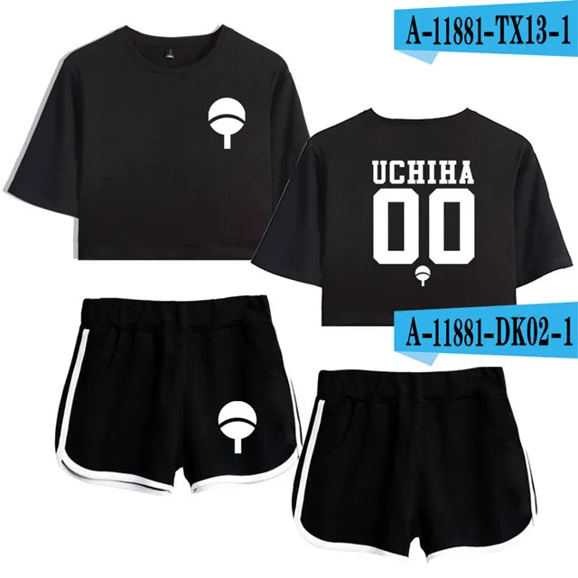 set-4874 Наруто спортивный костюм женский комплект 2 шт. укороченный топ и шорты брюки Uchiha Hatake Uzumaki клан значок Женские наборы комплект из двух частей для женщин - Цвет: set-4874