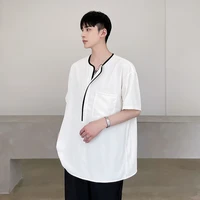 mens summer large cool black and white margin loose large temperament short sleeved shirt fashion korean edition pullover